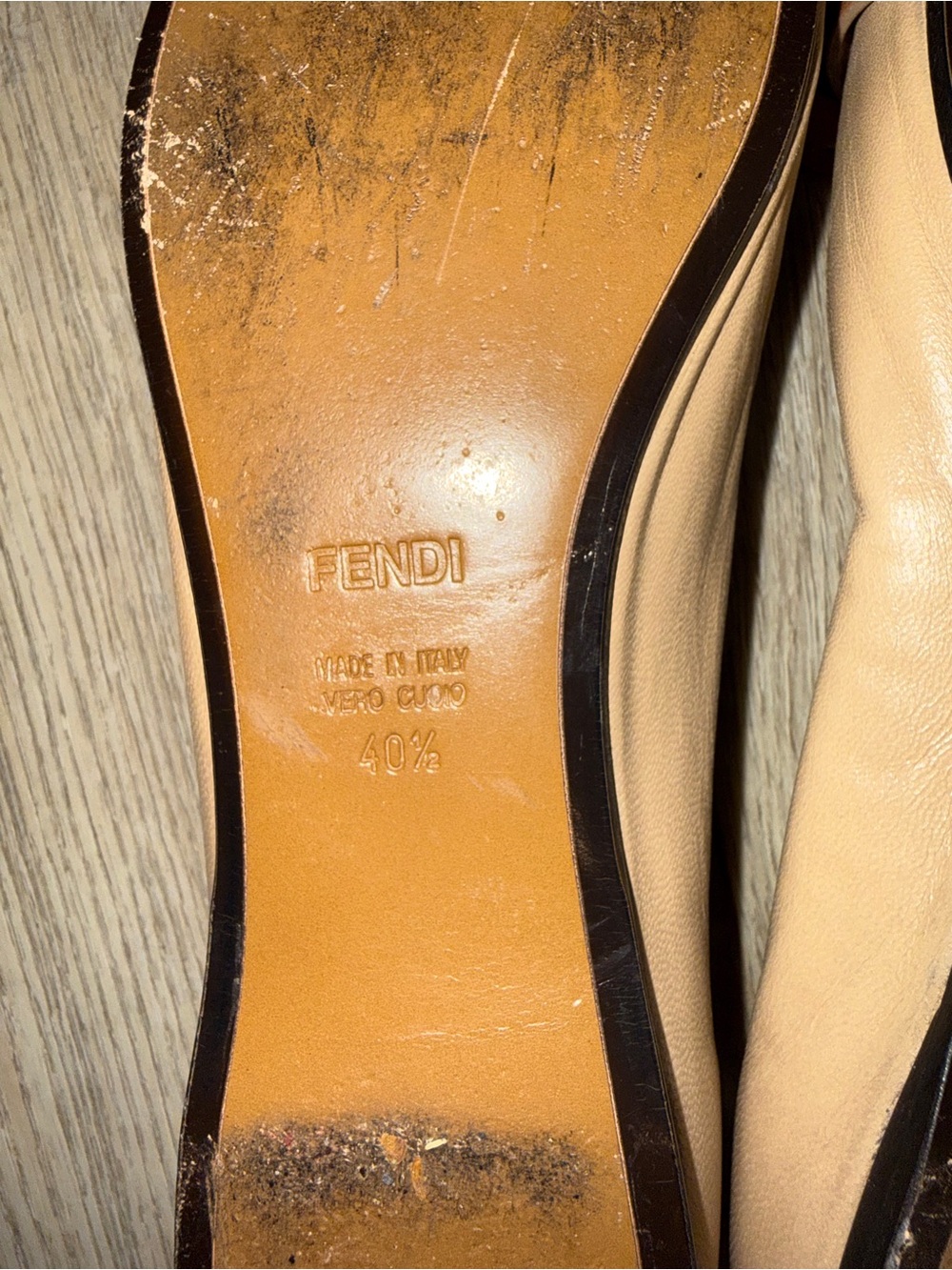 Fendi Two-Tone Beige and Black Leather Ballet Flats with Bow 40.5 - Picture 8 of 9